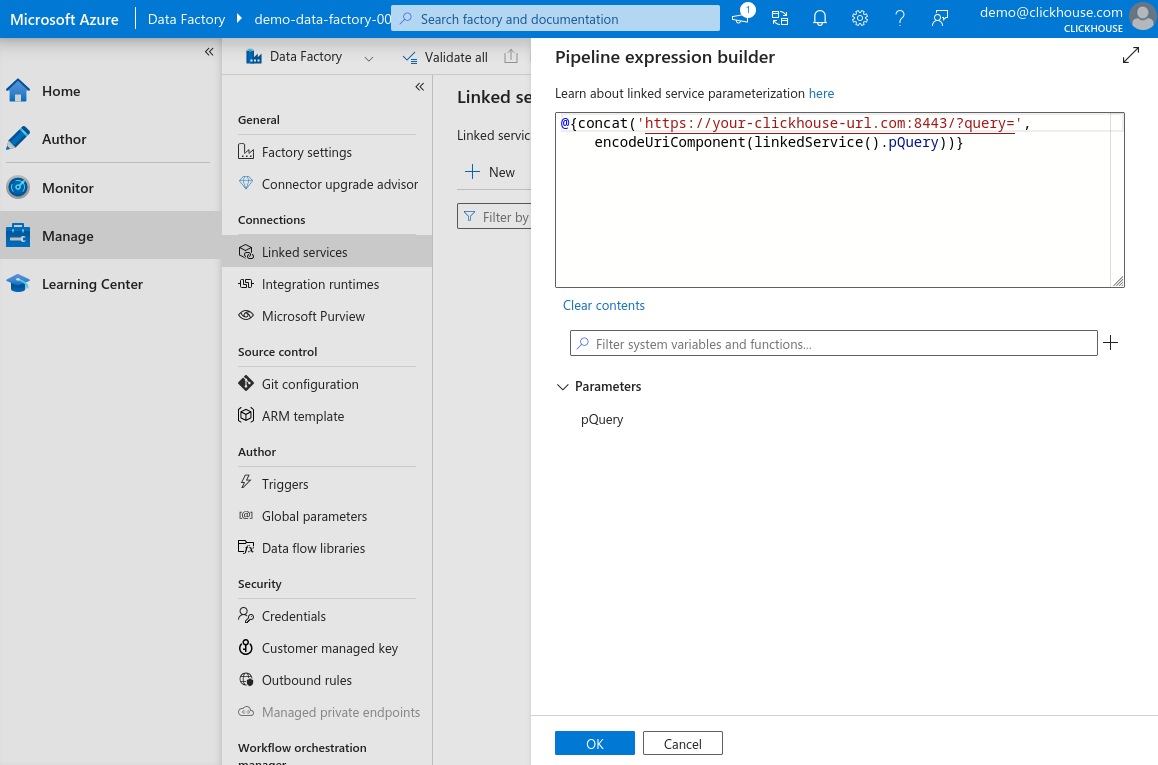 Заполненное поле выражения нового связанного сервиса