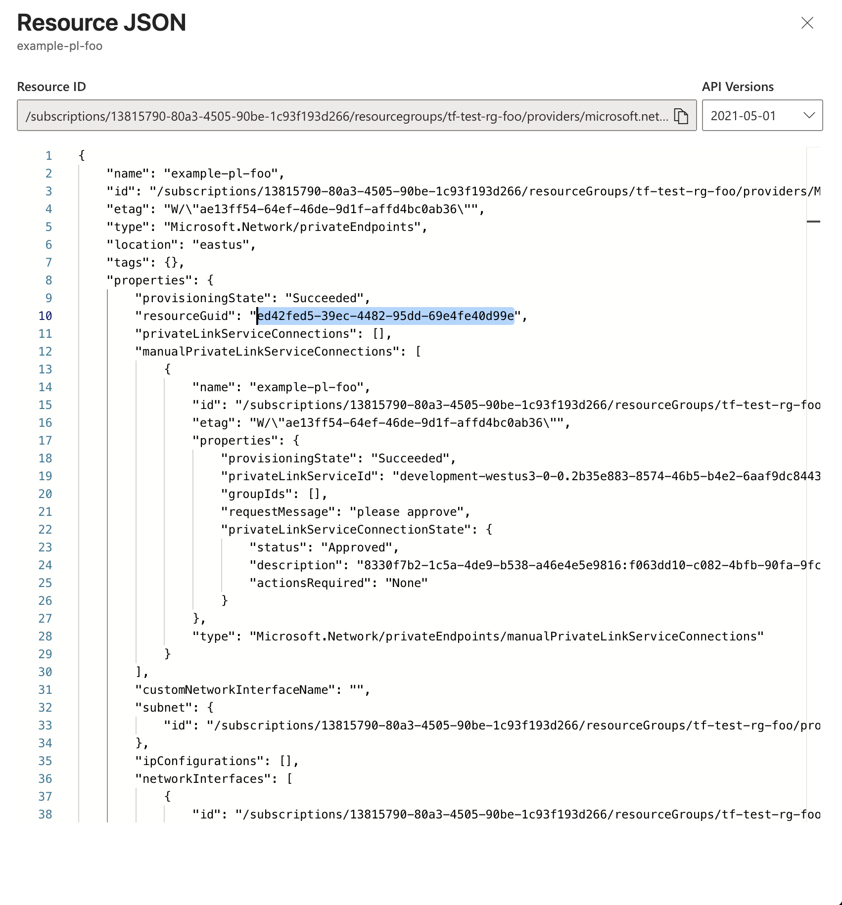 Private Endpoint Resource GUID