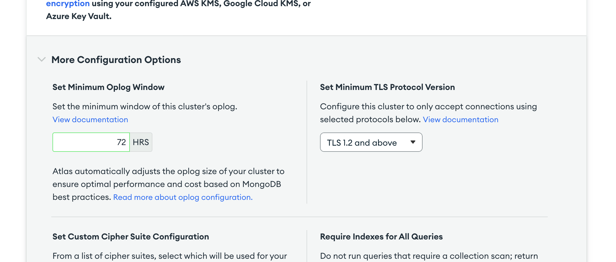 Установите часы хранения oplog
