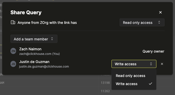 Редактировать доступ члена команды